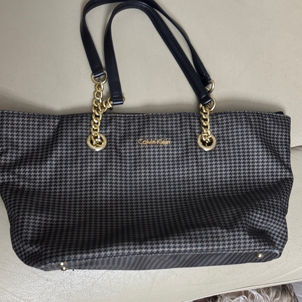 Calvin Klein Black and Gold Houndstooth Tote